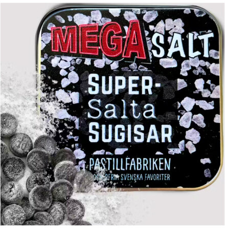 Sockerfria  Megasalt supersalta sugisar  Pastillfabriken