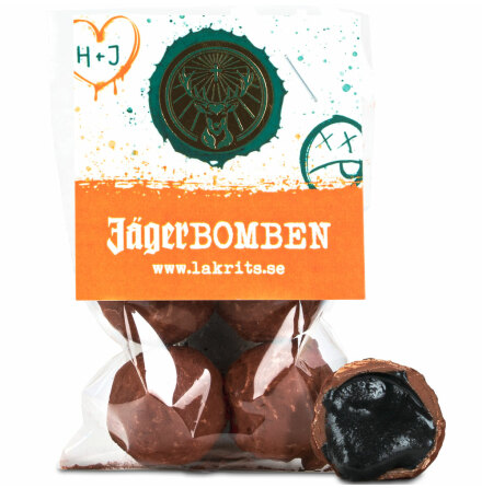 Jgerbomben  Mjlkchokladpralin, saltlakrits- och Jgermeisterkolakrm, kakao - Haupt Lakrits